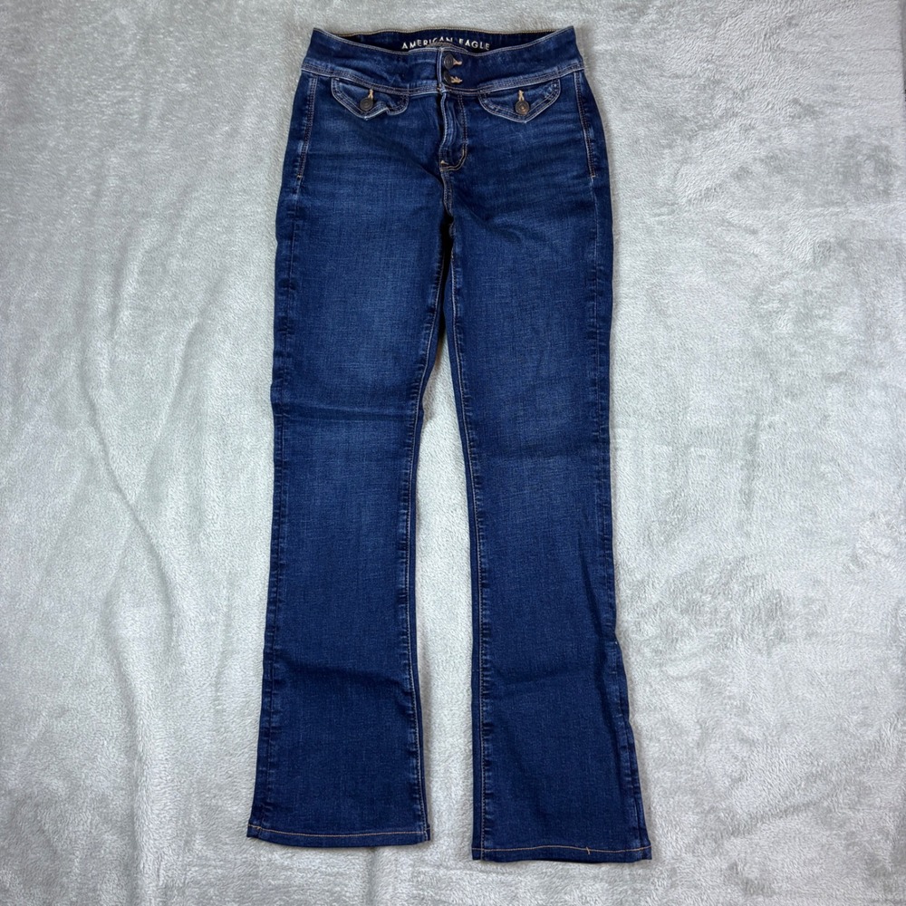 American Eagle Jeans‎ Women 0 (Fits 26x29) Kick Boot Dark Wash Stretch Whiskered